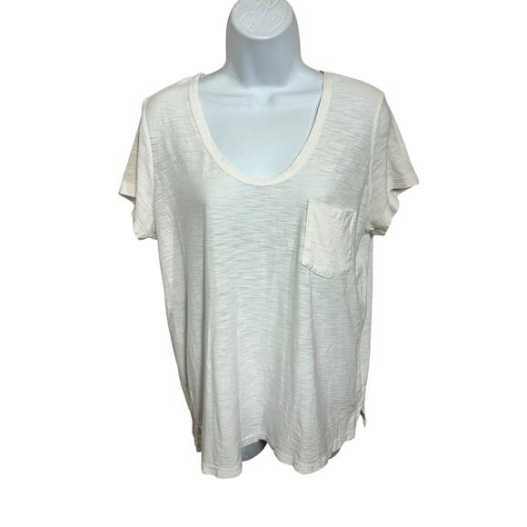 James Perse White Deep Scoop Neck Boyfriend Pocket Tee Sz 4 Short Sleeve T-Shirt - Picture 3 of 7